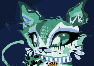ambiguous_gender black_body black_fur black_nose blue_background blue_collar collar feral fur green_body green_fur simple_background solo naircat domestic_cat felid feline felis mammal 2017 digital_drawing_(artwork) digital_media_(artwork) headshot_portrait microsoft_paint_(artwork) portrait