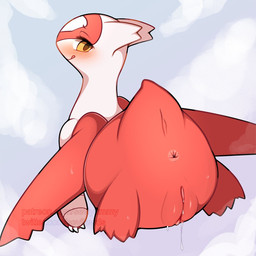 anus blush claws cloud eyebrows eyelashes female fur genitals licking licking_lips looking_back pupils raised_tail rear_view red_body red_fur short_tail solo tail tongue tongue_out vulva white_body white_fur yellow_eyes seviyummy nintendo pokemon generation_3_pokemon latias legendary_pokemon pokemon_(species) 1:1 hi_res