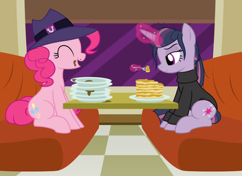 clone clothed clothed_feral clothing diner duo fedora female feral food hair hat headgear headwear horn pancake ponytail restaurant sweater topwear badumsquish friendship_is_magic hasbro my_little_pony mythology mean_twilight_sparkle_(mlp) pinkie_pie_(mlp) equid equine horse mammal mythological_creature mythological_equine pony unicorn 2021 digital_media_(artwork) hi_res