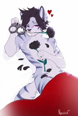 anthro biped black_rose cuff_(restraint) flower handcuffs male male_anthro metal_cuffs piercing plant restraints rose_(flower) solo moddish moddish_(character) mammal species_request absurd_res hi_res