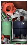 5:8 absurd_res anthro bed canid canine charlotteray close_(disambiguation) clothed clothing comic disney duo eyes_closed female fox furniture hi_res judy_hopps kissing lagomorph leporid male mammal moon nick_wilde night rabbit red_fox romantic romantic_ambiance romantic_couple true_fox zistopia zootopia