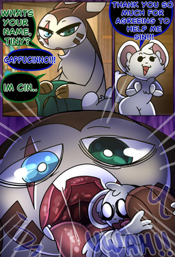 blind_eye bodily_fluids detailed_background dialogue drooling eye_scar facial_scar imminent_vore male male/male mouth_shot open_mouth saliva saliva_on_tongue saliva_string scar scared halfpricesouls nintendo pokemon cappucinno_(halfpricesouls) cin_(halfpricesouls) furret generation_2_pokemon generation_5_pokemon minccino pokemon_(species) absurd_res comic hi_res multiple_images