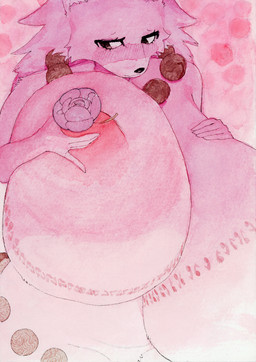 anthro big_breasts breasts female flower huge_breasts hyper hyper_breasts nipple_fetish nipple_grab nipple_pinch nipple_play pinch plant solo realius bakki_(realius) canid canine fox mammal hi_res painting_(artwork) pen_(artwork) traditional_media_(artwork) watercolor_(artwork)