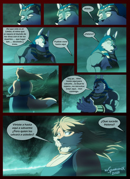 accessory anthro armor big_breasts bracers breasts brown_body brown_fur clothed clothing dialogue dress duo egyptian egyptian_clothing egyptian_headdress female fur hair limbo male multicolored_body multicolored_fur muscular muscular_anthro muscular_male nemes overweight overweight_anthro overweight_female speech_bubble tan_body tan_fur text two_tone_body two_tone_fur usekh xxsparcoxx helena_(xxsparcoxx) wepwawet wepwawet_(xxsparcoxx) canid canine canis deity fox mammal wolf 2022 absurd_res comic digital_media_(artwork) hi_res spanish_text
