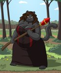 anthro breasts cleavage clothed clothing female forest magic_staff obese overweight plant solo tree bigladydragon domestic_cat felid feline felis mammal 5:6