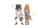 anthro black_lips duo eyebrow_piercing facial_piercing female fluffy fox_tail fur grey_body grey_fur lips male orange_body orange_fur piercing simple_background smile wolf_tail nosugarnohoney dreamworks the_bad_guys diane_foxington mr._wolf_(the_bad_guys) canid canine canis fox mammal red_fox true_fox wolf 2022 digital_media_(artwork)