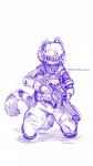 anthro armor biped clothed clothing female gun headgear helmet holding_object holding_weapon ranged_weapon rifle solo text uniform weapon kiaun derideal ivory_(derideal) domestic_cat felid feline felis mammal 2019 9:16 blue_and_white digital_drawing_(artwork) digital_media_(artwork) hi_res monochrome