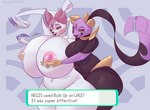 anthro big_breasts breast_expansion breast_fondling breast_play breasts claws duo expansion female female/female fondling genitals hand_on_breast huge_breasts hyper hyper_breasts navel nude pussy text moonlitmoff nintendo pokemon eeveelution generation_2_pokemon generation_6_pokemon pokemon_(species) sneasel sylveon english_text hi_res