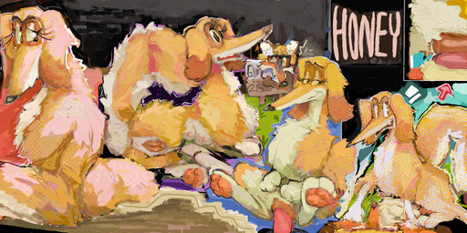3_toes abstract_background animal_genitalia animal_vulva breasts canine_genitalia canine_vulva close-up disembodied_penis duo eyelashes feet female female/female feral feral_on_feral feral_penetrated food fur genitals grass honey_(food) lying multi_breast nipples on_back on_side pawpads penetration penis plant scissor_position sign sitting size_difference sky spread_legs spreading sprite_art tail teeth text toes toony vaginal vaginal_penetration vulva yellow_body yellow_fur guddlegump fixed_(film) netflix honey_(fixed) canid canine canis domestic_dog fox mammal 2026 absurd_res artist_name digital_media_(artwork) digital_painting_(artwork) english_text hi_res multiple_scenes painting_(artwork)