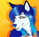 anthro blue_body blue_fur blue_hair blue_nose female fur hair long_hair solo white_body white_fur bumblewish_(artist) basian canid canine canis domestic_dog husky mammal nordic_sled_dog spitz headshot_portrait hi_res portrait