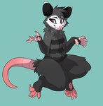 ambiguous_gender anthro bent_legs claws fangs feet fur looking_aside neck_tuft prehensile_feet smile solo tail teeth toes tuft fosbat fosbat_(fosbat) american_opossum mammal marsupial hi_res