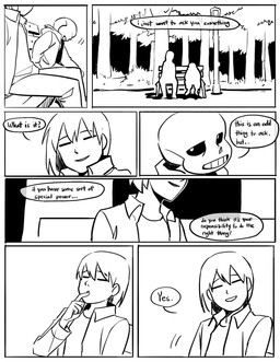 ambiguous_gender anthro bench bone clothed clothing dialogue duo male narrowed_eyes night open_mouth plant skeleton solo speech_bubble star text tree newnap undertale undertale_(series) frisk_(undertale) sans_(undertale) animated_skeleton human humanoid mammal monster undead comic english_text hi_res monochrome