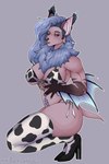 animal_print animal_print_bikini anthro big_breasts bikini breasts butt clothed clothing cow_print cow_print_bikini female footwear fur fur_collar hair high_heels huge_breasts legwear looking_at_viewer membrane_(anatomy) membranous_wings multiple_piercings muscular muscular_female nipples nude pattern_bikini pattern_clothing pattern_swimwear piercing shoes simple_background smile solo swimwear tail thigh_highs two-piece_swimsuit wings bastardo bat mammal absurd_res digital_media_(artwork) hi_res
