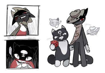 angry anthro beaten_up biped black_body black_fur blood bodily_fluids clothed clothing cowboy cowboy_hat dice duo ellipsis fur gun hat headgear headwear male male/male missing_tooth monotone_body monotone_fur multicolored_body multicolored_fur nude question_mark ranged_weapon red_body red_eyes red_fur romantic romantic_couple simple_background smile sweat text toony two_tone_body two_tone_fur weapon white_background white_body white_fur carbontrioxide mewgenics gambit_(mewgenics) zodiac_(mewgenics) domestic_cat felid feline felis mammal 2026 comic digital_media_(artwork) english_text hi_res