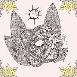 ambiguous_gender border carcass dripping feathers flesh gore halo markings non-euclidean_geometry ornate_border ring solo spots spotted_markings wings yumuyumu neon_white zinc_(yumuyumu) angel biblically_accurate_angel canid canine canis jackal mammal 1:1