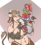 armor breasts clothed clothing duo eyebrows female fur gift hair horn male midriff muscular open_mouth raised_eyebrow underwear dannyg animal_humanoid bovid bovid_humanoid bovine bovine_humanoid canid canine cattle_humanoid humanoid mammal mammal_humanoid