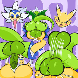 anthro anus ball_slap balls balls_deep big_balls big_penis blue_body bodily_fluids bouncing_balls bouncing_butt breasts butt cum cum_in_vagina cum_inside duo eyeshadow female female_penetrated from_front_position genital_fluids genitals green_body gynomorph gynomorph/female gynomorph_on_top gynomorph_penetrating gynomorph_penetrating_female huge_balls huge_penis intersex intersex/female intersex_on_top intersex_penetrating intersex_penetrating_female lying makeup mating_press missionary_position moan multiple_angles nipples on_back on_top penetration penile penile_penetration penis penis_in_vagina plant sex slap sweat tail thorns tongue vaginal vaginal_penetration vein veiny_penis white_body yellow_body anonymous_artist bandai_namco digimon zephia canid digimon_(species) elemental_creature elemental_humanoid flora_fauna humanoid mammal plant_humanoid renamon sunflowmon 2025 absurd_res digital_media_(artwork) hi_res
