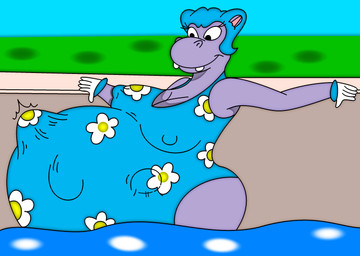 5_fingers anthro belly big_belly big_breasts blue_body blue_hair breasts buckteeth cleavage clothed clothing eyelashes female fetal_movement fingers floral_print gloves hair handwear huge_belly hyper hyper_pregnancy mouth_closed nipple_outline one-piece_swimsuit pregnant pregnant_anthro pregnant_female smile smiling_at_viewer swimming_pool swimwear teeth water bigbellybirdy flo_the_hippo common_hippopotamus hippopotamid mammal 2019 hi_res
