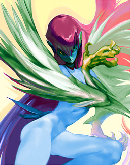 action_pose bangs blue_body claws feathers female green_body green_feathers hair humanoid_pointy_ears long_hair looking_at_viewer nude pink_hair pointy_ears pose winged_arms wings mighty-whydah european_mythology greek_mythology mythology yu-gi-oh! harpie_lady animal_humanoid avian duel_monster harpy humanoid mythological_avian mythological_creature 2019 digital_media_(artwork) digital_painting_(artwork) painting_(artwork)