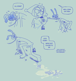 anthro balls bdsm biped bodily_fluids breasts butt clothed clothed_female clothing collar duo female fool's_hat foreskin genitals gloves handwear hat headgear headwear jester leash leashed_collar male nipples nude peeing penis petplay profanity purple_body roleplay tail text voyeur vulva fsc glitch_productions the_amazing_digital_circus jax_(tadc) pomni_(tadc) human humanoid lagomorph leporid mammal rabbit english_text hi_res trans_(lore)