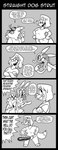 4_panel_comic 4koma absurd_res american_opossum canid canine canis censored comic crossed_arms dialogue domestic_dog english_text female galactabee group hi_res humor ineffective_censorship lagomorph larry_(galactabee) leporid male mammal marsupial monochrome mosaic_censorship nikki_(galactabee) orianna_(galactabee) rabbit speech_bubble stated_heterosexuality stated_sexuality strapon text trio