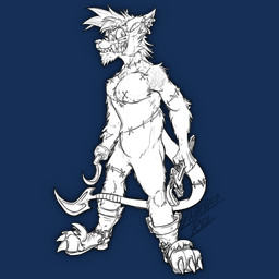 3_fingers amputee anthro arm_weapon athletic biped boots chain chest_tuft claws clothing damaged disability ear_piercing facial_hair fangs feet fingers footwear front_view fur grin hair holding_object hook hook_hand jewelry long_tail looking_at_viewer male markings melee_weapon missing_arm missing_limbs pawpads paws pecs piercing pipe_wrench plantigrade pose scar seam_(sewing) sharp_teeth shoes simple_background skinny smile smirk solo spade_tail standing stitch_(sewing) striped_markings striped_tail stripes surgical_suture tail tail_markings teeth toe_claws toes tools torn_boots torn_clothing torn_footwear transparent_background tuft weapon wrench wrist_weapon krolik lachendesreh canid canine hyena mammal undead zombie 1:1 2025 alpha_channel digital_drawing_(artwork) digital_media_(artwork) hi_res monochrome portrait signature