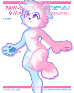 :3 ambiguous_gender animal_ears anthro breasts female fur genitals male male/ambiguous multicolored_ears nipples nude penis pink_and_blue small_breasts solo standing text white_body white_fur meowsuko bee_and_puppycat cartoon_hangover puppycat sherbert 4:5 english_text hi_res