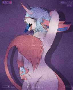 5_fingers anthro balls blood blue_hair blue_tongue bodily_fluids camera_hud camera_view cum cum_on_balls cum_on_hand cum_on_penis erection femboy fingers genital_fluids genitals hair horn humanoid_genitalia humanoid_penis male masturbation penile penile_masturbation penis piercing pornography recording solo surgical_suture tongue averyte nintendo pokemon eeveelution generation_6_pokemon hybrid mammal pokemon_(species) sylveon