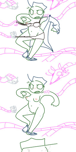 anthro bodily_fluids breasts camera crossgender cum duo exposed_endoskeleton female forced genital_fluids genitals machine nipples nude simple_background vulva the_weaver five_nights_at_freddy's five_nights_at_freddy's_2 scottgames mangle_(fnaf) mike_schmidt animatronic canid canine fox human mammal robot 2015 hi_res