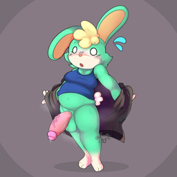 anthro blush clothing fur genitals male penis shirt simple_background solo tank_top topwear axiscatt animal_crossing nintendo sasha_(animal_crossing) lagomorph leporid mammal rabbit absurd_res hi_res