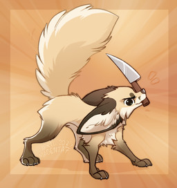 ambiguous_gender claws countershade_torso countershading feet feral front_view fur inner_ear_fluff knile looking_at_viewer object_in_mouth simple_background solo standing toes toony tuft magenta7 canid canine fennec_fox fox mammal true_fox 2026 digital_drawing_(artwork) digital_media_(artwork) hi_res