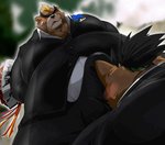 anthro ball_sniffing balls balls_outline belly blush brown_body brown_fur bulge clothed clothing detailed_bulge duo erection erection_under_clothing fur genital_outline genitals kemono male overweight overweight_male penis_outline shirt sniffing topwear yunukopi lifewonders tokyo_afterschool_summoners ashigara_(tas) yasuyori_(tas) bear canid canine canis domestic_dog mammal 2020 2d_animation animated motion_tweening short_playtime