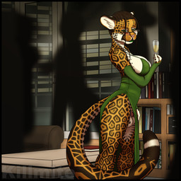 5_fingers alcohol anthro apartment balls bangs beverage big_balls big_breasts biped black_border border bottomless bottomless_gynomorph bottomless_intersex breast_squish breasts brown_hair champagne champagne_glass circumcised clothed clothing clothing_aside clothing_pull container cup detailed_background dress dress_aside dress_pull drinking_glass eyewear fingerless_(marking) fingers flaccid flashing fur furniture genitals glans glass glass_container glass_cup glasses green_clothing green_dress green_eyes gynomorph hair humanoid_genitalia humanoid_hands humanoid_penis intersex jaguar_spots living_room long_bangs markings multicolored_body multicolored_fur open_bottomwear open_clothing orange_body orange_fur party penis penis_under_dress pink_glans pose short_hair side_boob side_view slit_dress sofa spiky_hair spots spotted_body spotted_fur squish straight_hair table thick_thighs wearing_glasses killmite josie_maxwell_(killmite) felid jaguar mammal pantherine 1:1 2025 colored digital_drawing_(artwork) digital_media_(artwork) pinup shaded watermark