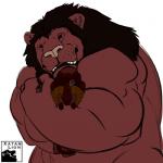 anthro biceps big_muscles duo ear_piercing horn hug macro muscular muscular_arms open_mouth piercing question_mark simple_background smile teeth triceps xatanlion capcom monster_hunter xatan brute_wyvern duramboros felid lion mammal pantherine 1:1 digital_media_(artwork)