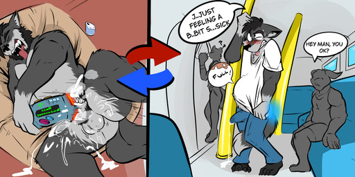 anal anal_penetration anthro bed bodily_fluids bulge clothing cum cum_drip cum_in_ass cum_in_clothing cum_in_pants cum_inflated_belly cum_inflation cum_inside cum_through_clothing cum_through_pants dialogue dripping duo ellipsis father_penetrating_son furniture genital_fluids holding_object holding_sex_toy inflation male male/male muscular muscular_male non-euclidean_sex penetrable_sex_toy penetration portal_sex public public_transportation question_mark sex sex_toy shocked speech_bubble split_screen text thinking_with_portals voyeur wet wet_clothing maverickk andrew_(tlwolf) teo_(tlwolf) canid canine canis mammal wolf absurd_res english_text hi_res father_(lore) father_and_child_(lore) father_and_son_(lore) incest_(lore) parent_(lore) parent_and_child_(lore) parent_and_son_(lore) son_(lore)
