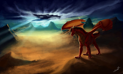 2_horns 3_toes 4_fingers ambiguous_gender black_mane cheek_spikes claws cloud countershade_neck countershade_tail countershade_torso countershading curved_horn day desert detailed_background digitigrade facial_spikes feet feral finger_claws fingers front_view horn looking_aside mane membrane_(anatomy) membranous_wings mountain outside quadruped red_body red_scales sand scales sky smooth_horn snout solo spikes spikes_(anatomy) standing tail tapering_tail toe_claws toes ventral_scales white_claws wing_claws wings yellow_body yellow_countershading yellow_scales jadedragoness european_mythology mythology dragon mythological_creature mythological_scalie scalie western_dragon 2017 5:3 digital_media_(artwork) full-length_portrait portrait signature