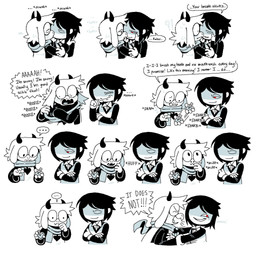 ambiguous_gender ambiguous_human annoyed anthro blush breath_spray clothed clothed_ambiguous clothed_anthro clothed_human clothed_male clothing dialogue duo embarrassed horn humor intimate kissing male male/ambiguous male_anthro romantic romantic_couple scarf smile smirk smug sniffing surprised teasing text honkadoi deltarune undertale_(series) kris_dreemurr ralsei bovid caprine goat human mammal 1:1 2025 comic digital_media_(artwork) english_text hi_res nonbinary_(lore)