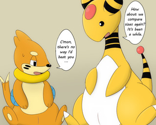 animal_genitalia brown_background comparing duo feral feral_on_feral genital_slit genitals male simple_background text iro_suzume nintendo pokemon pokemon_mystery_dungeon spike_chunsoft dashing_wanderer_ampharos marine_explorer_buizel ampharos buizel generation_2_pokemon generation_4_pokemon pokemon_(species) english_text translated