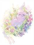 ambiguous_gender eyes_closed feral flower forehead_gem fur gem lying on_grass on_side paws plant purple_body purple_fur sleeping solo tail yura_inaho nintendo pokemon eeveelution espeon generation_2_pokemon pokemon_(species) 2021