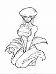 breasts female simple_background solo white_background unknown_artist majora's_mask nintendo the_legend_of_zelda lulu_(tloz) animal_humanoid fish fish_humanoid humanoid marine marine_humanoid zora black_and_white monochrome