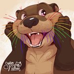 ambiguous_gender anthro brown_body brown_fur fur hand_on_cheek lgbt_pride looking_aside multicolored_whiskers open_mouth open_smile pink_eyes pride_colors rainbow_whiskers smile solo star_pupils starry_eyes teeth tongue tongue_out whiskers senor_nutria mammal mustelid otter 1:1 bust_portrait colored digital_drawing_(artwork) digital_media_(artwork) hi_res icon portrait shaded