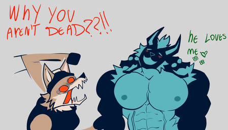 3_heads abs angry anthro barazoku blush brown_body brown_fur clothed clothing dialogue duo fur green_body humor love male male/male multi_head muscular muscular_anthro muscular_male nipples pecs pecs_touching punch simple_background smile text pinumontbalou epic_games european_mythology fortnite greek_mythology mythology cerberus_(fortnite) wendell_(fortnite) canid canid_demon canine canis cerberus demon hellhound mammal mythological_canine mythological_creature wolf animated english_text hi_res