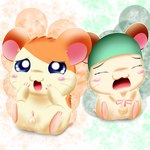 balls bodily_fluids clothing duo eyes_closed feral fur genital_fluids genitals green_clothing green_hat green_headwear hat headgear headwear male open_mouth penis precum tan_balls tan_body tan_fur doggy_(pixiv) hamtaro_(series) cappy_(hamtaro) hamtaro cricetid hamster mammal rodent 1:1