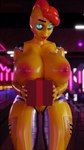 anthro beakless big_breasts breasts cheek_dots female glistening glowing glowing_eyes green_eyes hair holding_object huge_breasts nipples non-mammal_nipples red_hair solo synthetic yellow_body lordchica_(artist) disembowell_(modeler) five_nights_at_freddy's five_nights_at_freddy's_2 scottgames toy_chica_(fnaf) avian bird chicken galliform gallus_(genus) phasianid 3d_(artwork) 9:16 digital_media_(artwork) hi_res