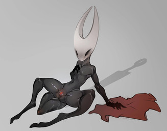 anthro arthropod_abdomen arthropod_abdomen_genitalia athletic athletic_anthro athletic_female biped black_body cloak clothing digitigrade featureless_chest featureless_feet feet female genitals hand_on_chest horn hornet's_needle navel non-mammal_navel non-mammal_vulva presenting presenting_vulva segmented_body sitting sitting_on_ground small_waist solo thick_thighs vulva white_body wide_hips apocryphion hollow_knight_(franchise) team_cherry hornet_(hollow_knight) arachnid arthropod 2026 hi_res