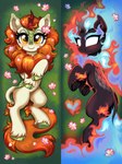 2022 absurd_res asian_mythology autumn_blaze_(mlp) blush chinese_mythology cloven_hooves confetticakez dakimakura dakimakura_design dipstick_ears dragon ear_markings east_asian_mythology eyebrows eyelashes female feral fire flaming_hair flaming_mane flaming_tail flower friendship_is_magic fur grass green_body green_scales hasbro heart_symbol hi_res hooves horn kirin lying mammal mane multicolored_ears my_little_pony mythological_creature mythological_scalie mythology nirik petals plant pseudo_hair pseudo_mane scales scalie smile smiling_at_viewer solo sparkles tail tan_body tan_fur underhoof yellow_eyes