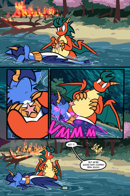 2_horns 4_panel_comic ambiguous_gender balloon balloon_with_face beach belly biped black_nose black_text blue_body blue_hair blue_wings branch brown_body burning claws cloud dialogue exclamation_point eyes_closed feathered_wings feathers feral finger_claws fire floating gills green_eyes group hair holding_object holding_pendant horn inflatable jewelry looking_at_another low-angle_view mouth_closed outside page_number partially_submerged pendant plant purple_text sand scales sea seashell shell shrub sky sound_effects speech_bubble standing tail talking_to_another text toony tree trio water white_sclera wings virmir mythology renbrand roko_kirihoko saida canid canine couatl dragon feathered_scalie feathered_snake fox mammal mythological_creature mythological_scalie reptile scalie snake 2025 2:3 absurd_res comic english_text hi_res female_(lore) male_(lore)