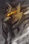 anthro armor clothed clothing looking_at_viewer male orange_eyes orange_sclera simple_background solo yellow_eyes kuttoyaki nintendo pokemon canid crowned_shield_zamazenta generation_8_pokemon legendary_pokemon mammal pokemon_(species) zamazenta absurd_res artist_name hi_res spot_color