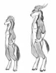 anthro duo female fur hooves horn male nude simple_background conditional_dnp ratte legacy_(ratte) bovid caprine mammal ramiotran savanna_ramiotran 2015 better_version_at_source digital_media_(artwork) full-length_portrait greyscale hi_res monochrome portrait