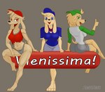 abs anthro backwards_baseball_cap backwards_hat baseball_cap clothing crop_top female gesture group hand_gesture hat headgear headwear muscular muscular_female shirt thumbs_up topwear trio arcatech vienissima canid canine canis domestic_dog mammal hi_res